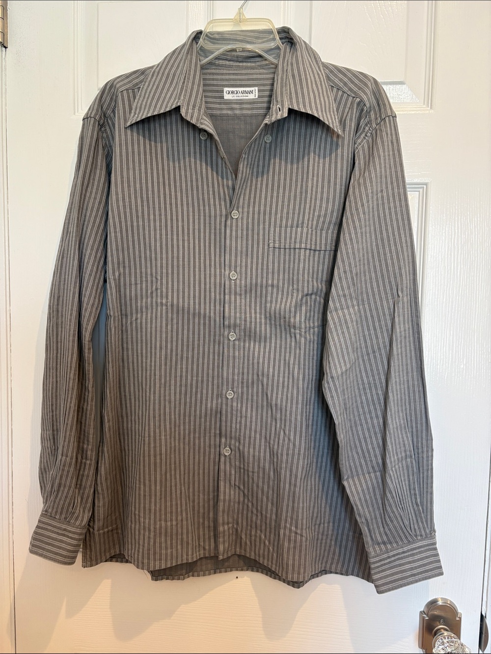 Giorgio Armani Men's Grey Striped Button-Up Shirt